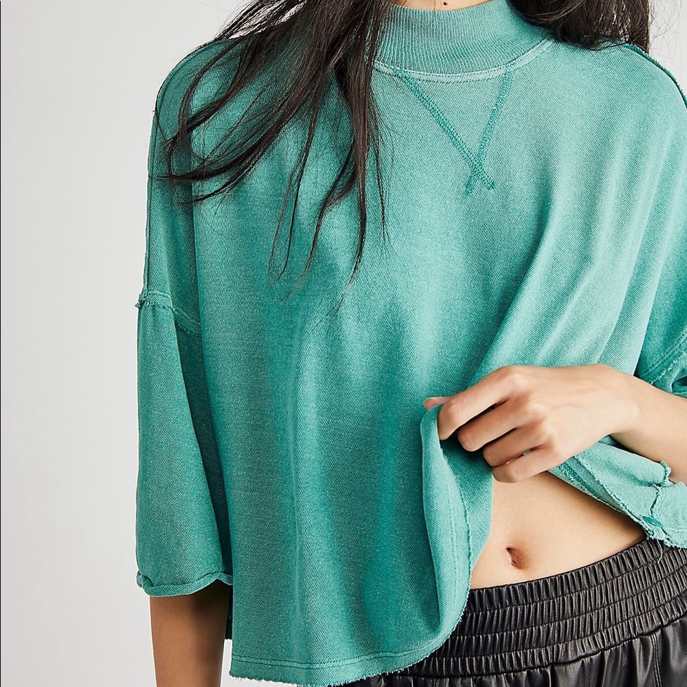 NWT Free People L teal oversized mock turtle neck